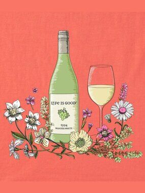 Life Is Good Womens Botanical White Wine Short Sleeve Orange Crusher Tee - LARGE